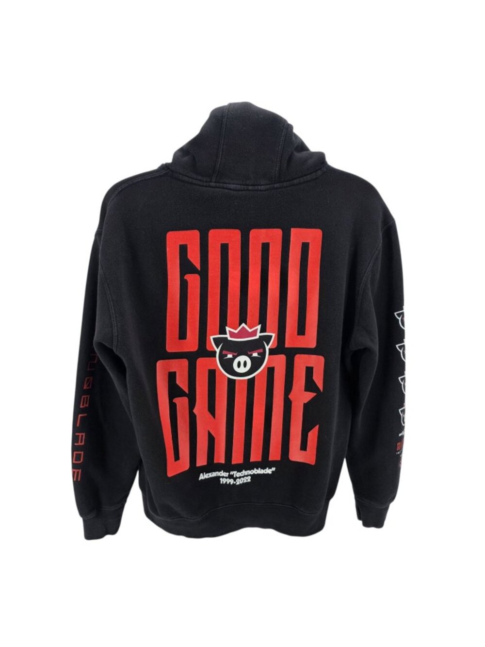 Technoblade Mens Large Hoodie Pig King Graphic Memorial Black Hooded Sweatshirt